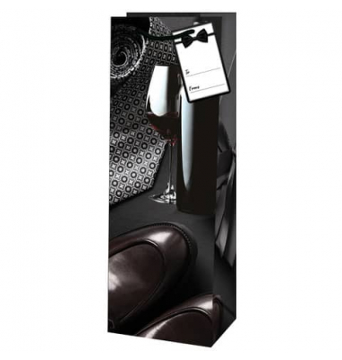 Geschenktasche 22429 TB Herren, für Herren, Kordel mit Anhänger, Schuhe,Schlips,Weinflasche und-glas, 120mm x 360mm