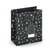 Geschenktasche 224-509 TM Weihnachts-Geschenktragetasche Bäume, Weihnachten, gedrehte Kordel mit Karte, Bäume/Sterne, 190mm x 23