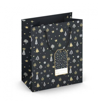 Geschenktasche 224-509 TM Weihnachts-Geschenktragetasche Bäume, Weihnachten, gedrehte Kordel mit Karte, Bäume/Sterne, 190mm x 23