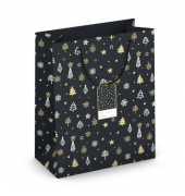 Geschenktasche 224-509 TL Weihnachts-Geschenktragetasche Bäume, Weihnachten, gedrehte Kordel mit Karte, Bäume/Sterne, 267mm x 33