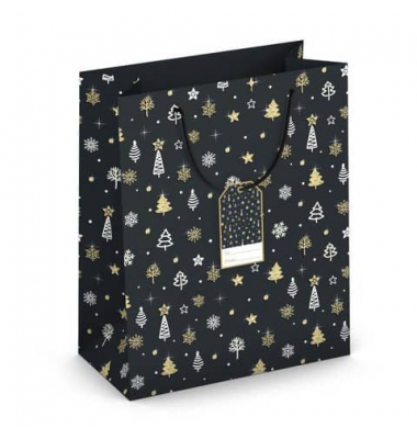 Geschenktasche 224-509 TL Weihnachts-Geschenktragetasche Bäume, Weihnachten, gedrehte Kordel mit Karte, Bäume/Sterne, 267mm x 33