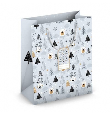 Geschenktasche 224-512 TL Weihnachts-Geschenktragetasche Kind, Weihnachten, gedrehte Kordel mit Karte,  Bäume, 267mm x 330mm