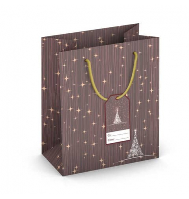 Geschenktasche 224-519 TM Weihnachts-Geschenktragetasche Baum, Weihnachten, gedrehte Kordel mit Karte, Baum/Sterne, 19cm x 230mm