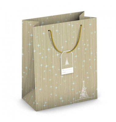 Geschenktasche 224-519 TL Weihnachts-Geschenktragetasche Baum, Weihnachten, gedrehte Kordel mit Karte, Baum/Sterne, 267mm x 330m
