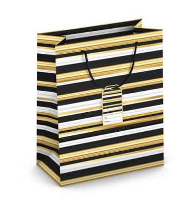 Geschenktasche 224-505 TL Weihnachts-Geschenktragetasche Streifen edel, allgemein, gedrehte Kordel mit Karte, Streifen, 267mm x 