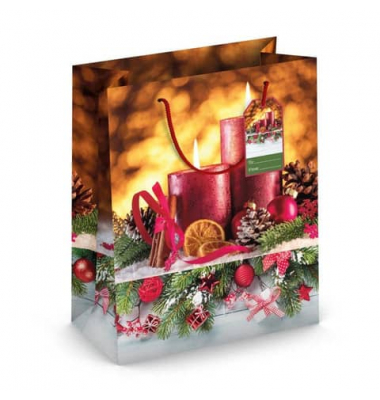 Geschenktasche 224-507 TL Weihnachts-Geschenktragetasche Kerzendeko, Weihnachten, gedrehte Kordel mit Karte, Kerzendeko, 267mm x