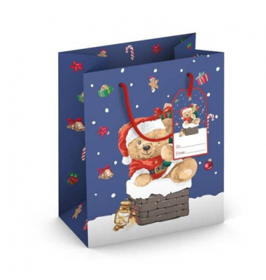 Geschenktasche 224-514 TM Weihnachts-Geschenktragetasche Kind Teddy, Weihnachten, gedrehte Kordel mit Karte, Teddy, 19cm x 230mm