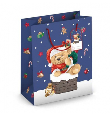 Geschenktasche 224-514 TL Weihnachts-Geschenktragetasche Kind Teddy, Weihnachten, gedrehte Kordel mit Karte, Teddy, 267mm x 330m