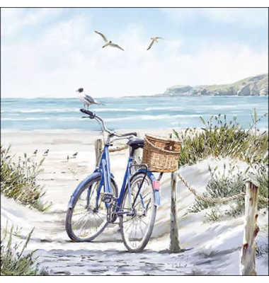 Motivserviette 33x33cm Fahrrad am Strand