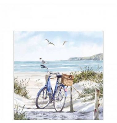 Motivserviette 25x25cm Fahrrad am Strand