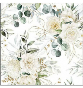 Motivserviette 33x33cm Eukalypthus+Rosen