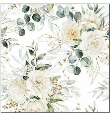 Servietten 13318455, mehrfarbig / Eukalyptus+Rosen, 3-lagig, 33x33cm