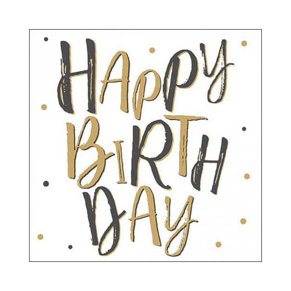 20 Servietten Geburtstag Happy Birthday gold-schwarz als Tischdeko. Papierservietten mit Motiv. Auch für Decoupage und Serviettentechnik 33x33cm