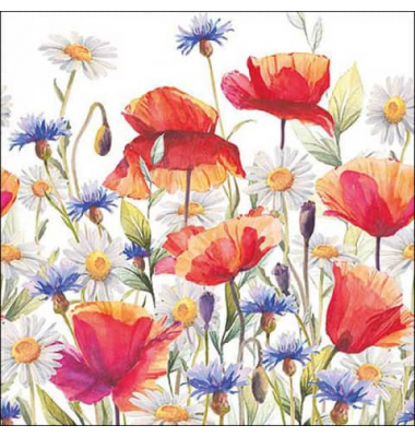Motivserviette 33x33cm Mohn+Kornblumen
