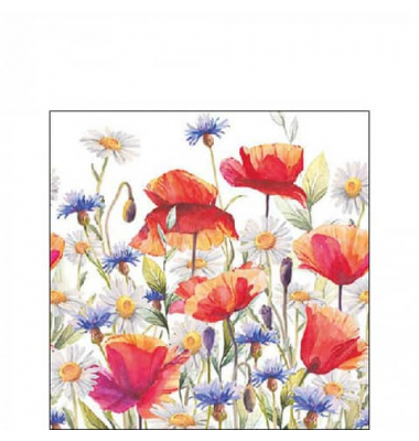 Motivserviette 25x25cm Mohn+Kornblumen