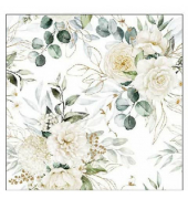 Servietten 12518455, mehrfarbig / Eukalyptus+Rosen, 3-lagig, 25x25cm