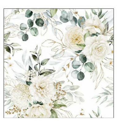 Servietten 12518455, mehrfarbig / Eukalyptus+Rosen, 3-lagig, 25x25cm
