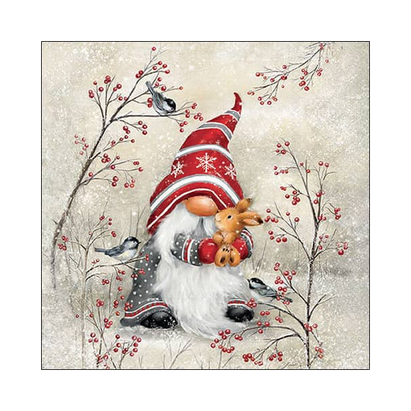 20 Servietten Winter Niedlicher Zwerg mit Hase als Tischdeko. Papierservietten mit Motiv. Auch für Decoupage und Serviettentechnik 33x33cm