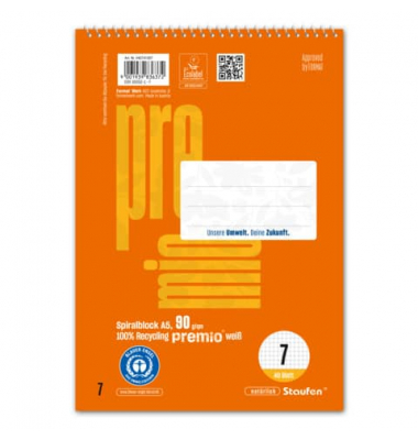 Notizblock 040741007, kariert / Lineatur 7, A5, 90g, orange, 40 Blatt