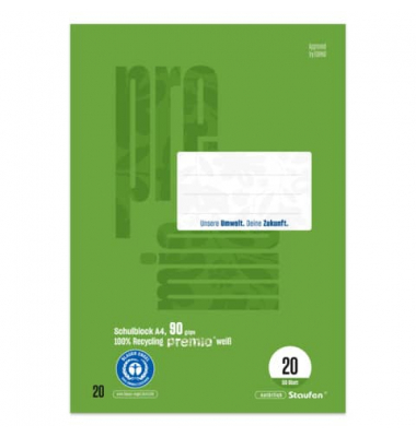 Schulblock 040751020 Premio, Lineatur 20 / blanko, A4, 90g, 50 Blatt