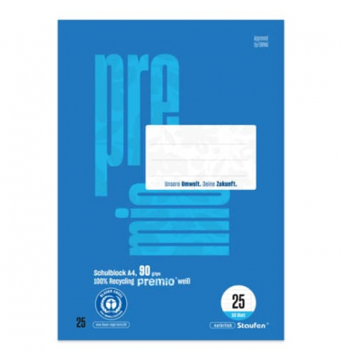 Schulblock 040751025 Premio, Lineatur 25 / liniert mit weißem Rand, A4, 90g, 50 Blatt