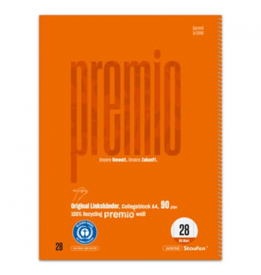 Collegeblock 040838028, kariert / LIN28 für Linkshänder, A4, 90g, orange, 80 Blatt