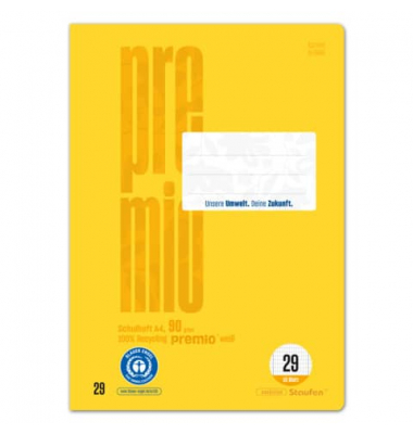 Schulheft 040782029 PREMIO, Lineatur 29 / rautiert mit Doppelrand / keine, A4, 90g, gelb, 16 Blatt / 32 Seiten