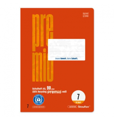 Schulheft 040781007 PREMIO, Lineatur 7 / kariert / keine, A5, 90g, rot, 32 Blatt / 64 Seiten