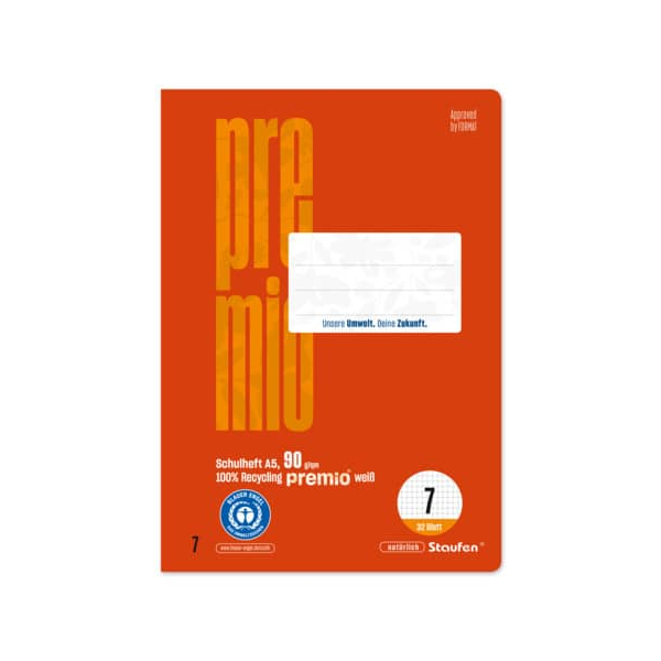 10 Stück Staufen Schulheft 040781007 PREMIO, Lineatur 7 / kariert / keine, A5, 90g, rot, 32 Blatt / 64 Seiten 9001939837508 Staufen
