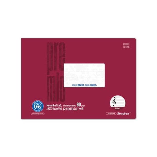 10 Stück Staufen Notenheft 040791014 PREMIO / Notensystem / keine, A5 quer, 90g, bordeaux, 8 Blatt / 16 Seiten 9001939837607 Staufen