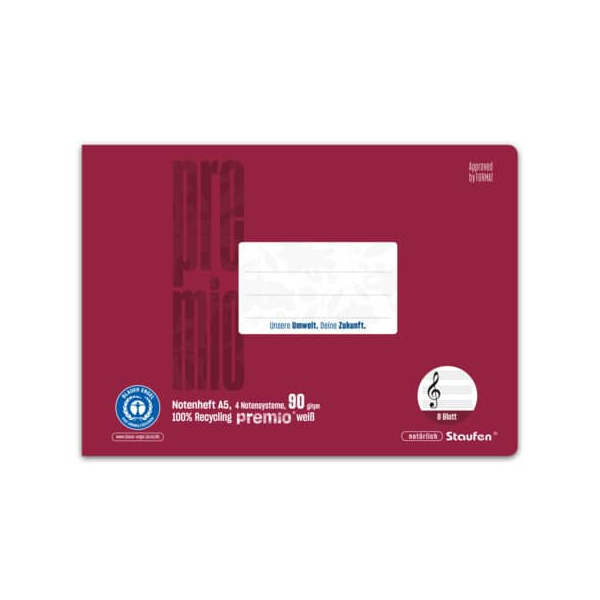 10 Stück Staufen Notenheft 040791016 PREMIO / Notensystem / keine, A5 quer, 90g, rot, 8 Blatt / 16 Seiten 9001939837676 Staufen