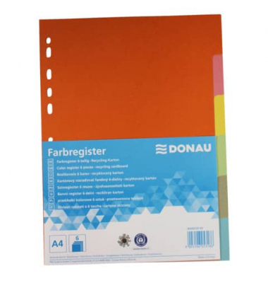 Kartonregister 8666030-99, 6-teilig blanko, A4, 215 g/m&sup2;, farbige Taben, 6-teilig