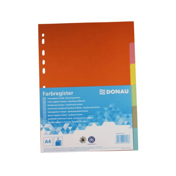 Donau Kartonregister 8666030-99, 6-teilig blanko, A4, 215 g/m², farbige Taben, 6-teilig 9003106053186 Donau