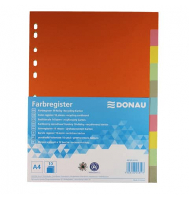 Kartonregister 8670030-99, 10-teilig blanko, A4, 215 g/m&sup2;, farbige Taben, 10-teilig