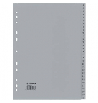 Kunststoffregister 7734095-13, 1 bis 31, A4, 120µm, graue Taben, 31-teilig