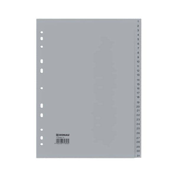 Donau Kunststoffregister 7734095-13, 1 bis 31, A4, 120µm, graue Taben, 31-teilig 9003106716562 Donau