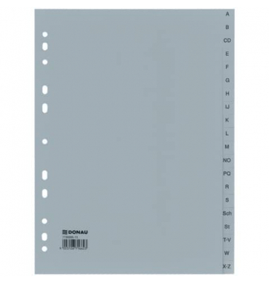 Kunststoffregister 7730095-13, A bis Z, A4, 120µm, graue Taben, 20-teilig