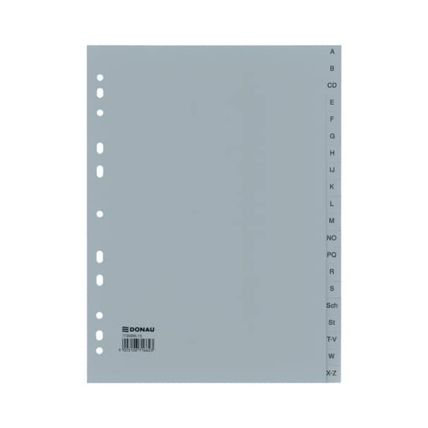 Donau Kunststoffregister 7730095-13, A bis Z, A4, 120µm, graue Taben, 20-teilig 9003106716623 Donau