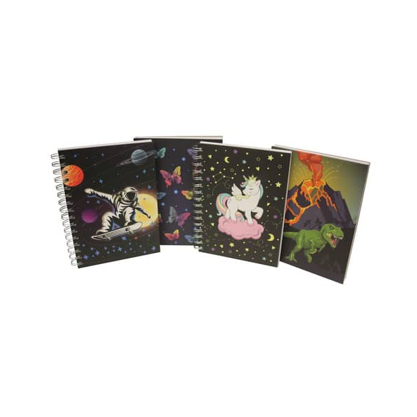 4 Stück Donau Notizbuch 1348106-99, glow in the dark, schwarz, A5, kariert, 80g, 96 Blatt / 192 Seiten 9004546548799 Donau