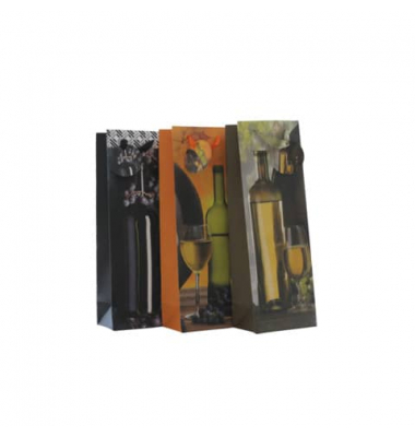 Geschenktasche 55017, allgemein, Schleifenband mit Anhänger, 3 Motive sortiert, Rotwein, Weißwein mit Glas grün und Weißwein mit