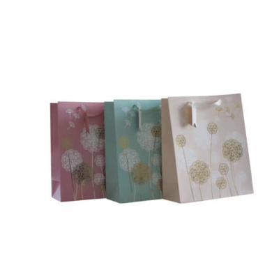 Geschenktasche 55019, allgemein, mit Goldfolie veredelt,Schleifenband mit Anhänger, Pusteblaume, 260mm x 32cm