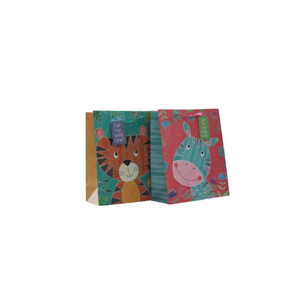 12 Stück PBs Geschenktasche 55022, Kinder, Schleifenband mit Anhänger, Zebra und Löwe sortiert, 260mm x 32cm 9004546550228 PBs