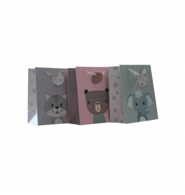 Geschenktasche 55024, Kinder, Schleifenband mit Anhänger, Katze/Bär/Elefant sortiert, 180mm x 230mm