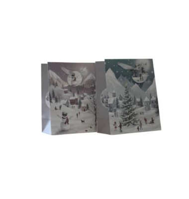 Geschenktasche 377361, Weihnachten, Schleifenband mit Anhänger, Weihnachtsbaum&Schneemann, 180mm x 230mm