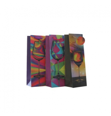 Geschenktasche 55031, Schleifenband mit Anhänger, 3 Motive Weinglas sortiert, 120mm x 360mm
