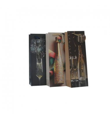 Geschenktasche 55032, Schleifenband mit Anhänger, 3 Motive Sekt sortiert, 120mm x 360mm
