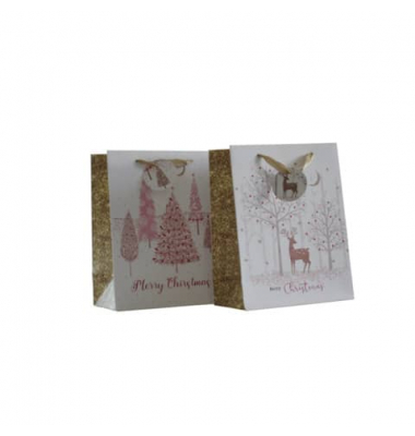 Geschenktasche 55033, Weihnachten, Schleifenband mit Anhänger, Zwei Motive sortiert, Weihnachtsbäume und Rentier, 180mm x 230mm