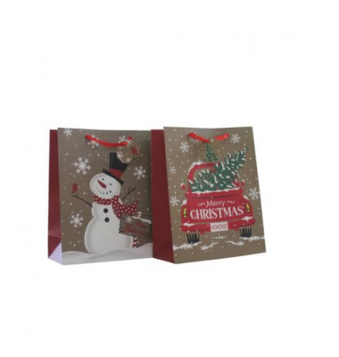 Geschenktasche 55034, Weihnachten, Schleifenband mit Anhänger, Zwei Motive sortiert, Truck und Schneemann, 260mm x 320mm