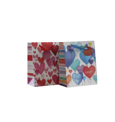 Geschenktasche 55035, Liebe, Schleifenband mit Anhänger, Herzen, 180mm x 180mm