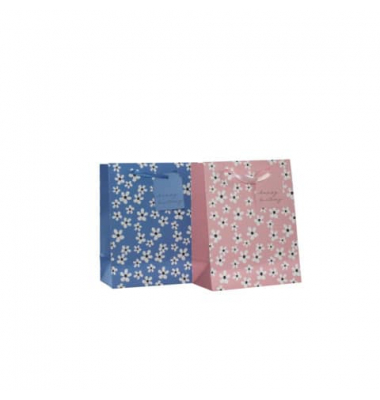Geschenktasche 55036, Geburtstag, Schleifenband mit Anhänger, Blumen, 180mm x 180mm